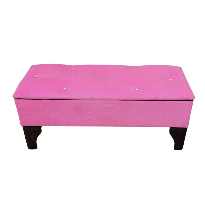 GENERICO - Banqueta Baúl Botón Diamante Rosado Claro Felpa 105x40x45x20 Rimar