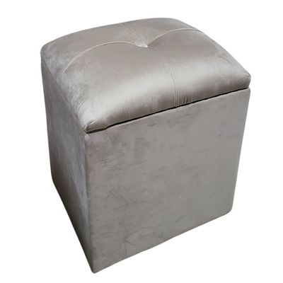 Imagen 2 del producto Pouf Baul Beige Felpa Botón 40x33x45 Rimar