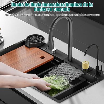 Imagen 2 del producto Fregadero Cascada de Cocina Combo Lavaplato Empotrado Lavavaso 80x45cm