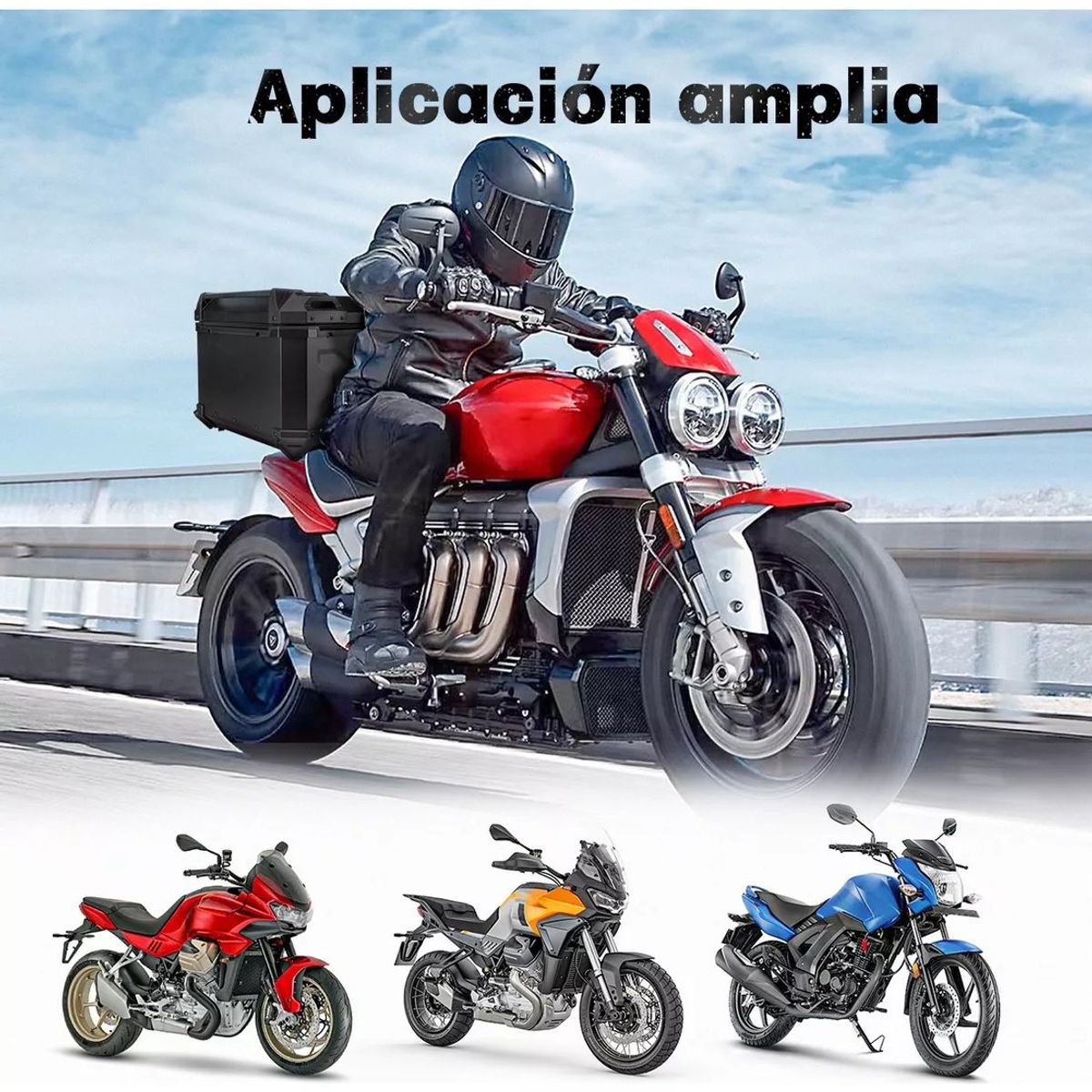 KUANGYE - Maleta Moto Top Case Aluminio 55 Litros + Base