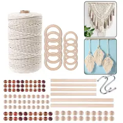 DEKANO - Cordón Algodón Peinado 3mm 200 Metros+ Kit Macramé 199 Pcs.