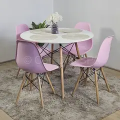 CORI CORI - Comedor Mesa Eames Blanca 100cms + 4 Sillas Eames Replica Rosa
