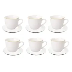 HALLEN - Set 6 Tazas con Platillos Royal 15cm Borde Dorado Cocina
