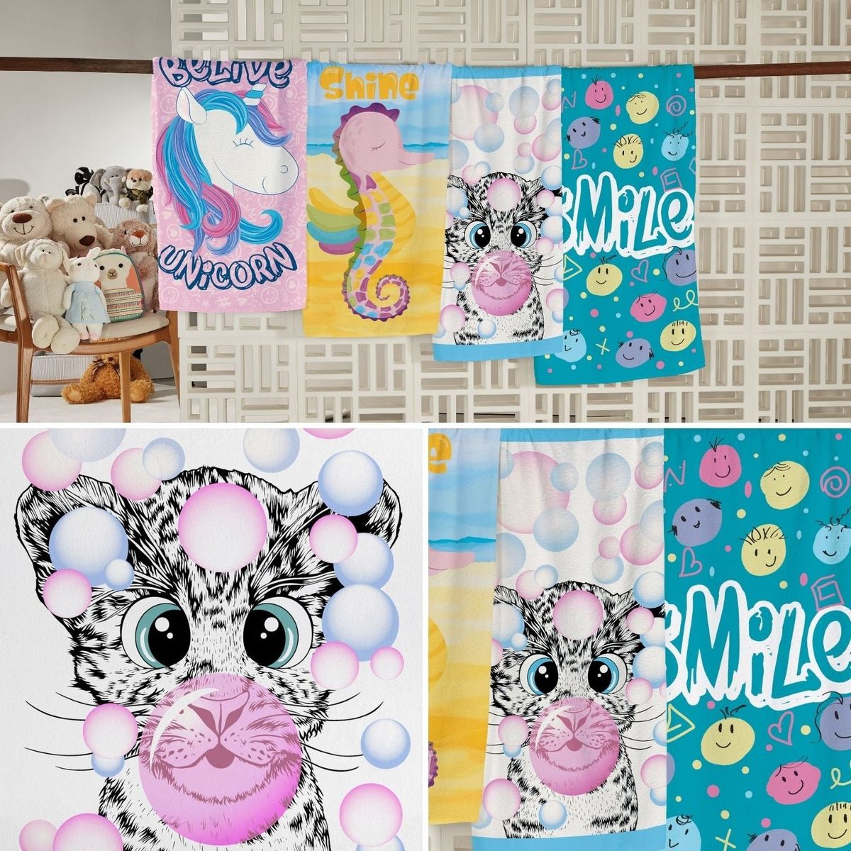 TEKA - Toalla de Baño Candy Gatito - 65 x 115cm - 300 gm² - Algodón - Teka