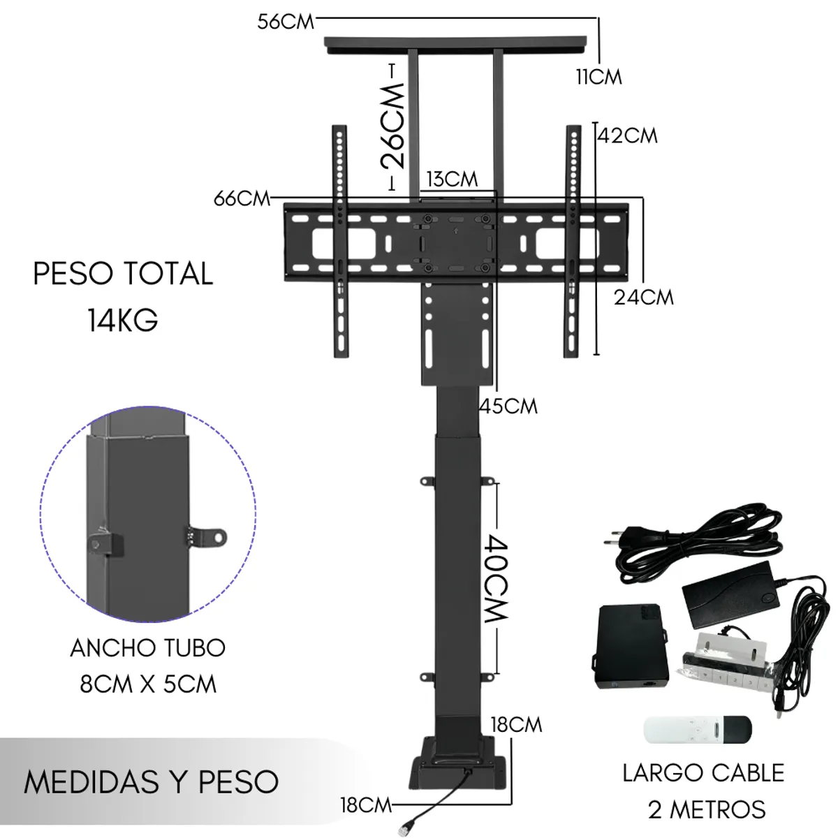 GENERICO - Soporte Tv Motorizado Elevador Con Tope Repisa 40 A 70