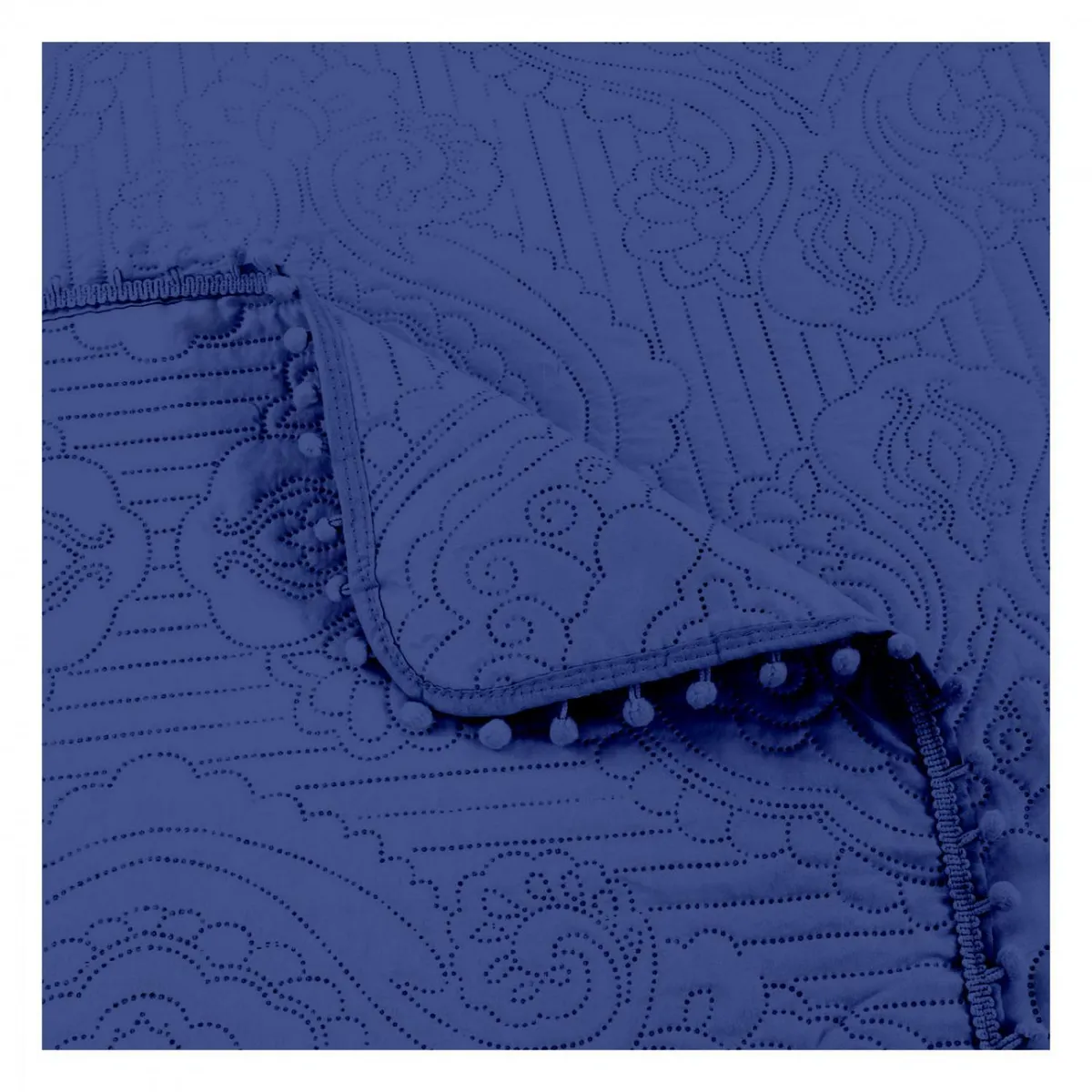 GENERICO - Cubrecama Quilt King De Verano 2.5 Plazas Pompones Azul