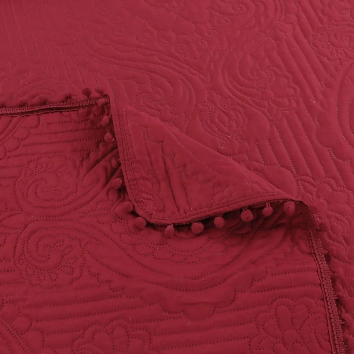 GENERICO - Cubrecama Quilt De Verano King 2.5 Plazas Pompones Burdeo