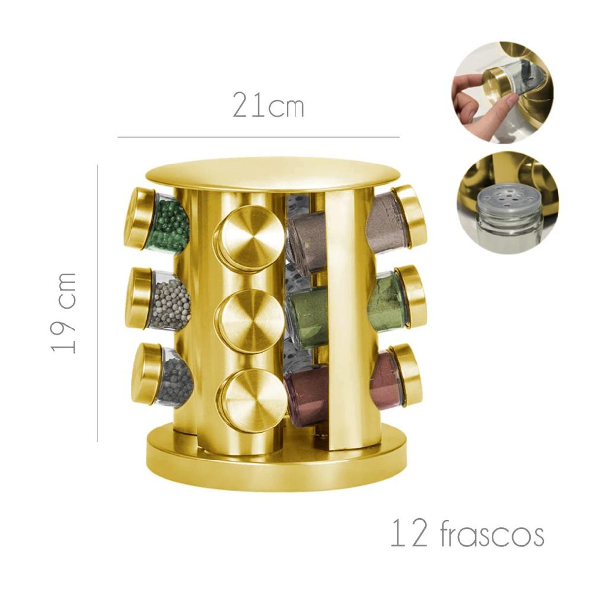 GENERICO - Especiero para Condimentos Dorado 12 piezas