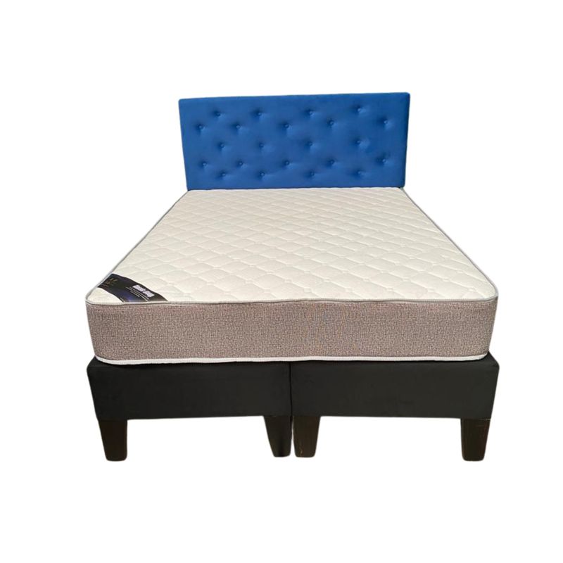 MUEBLES HVM - Cama HVM 2 Plaza Respaldo Azul Rey  Botone PMetal