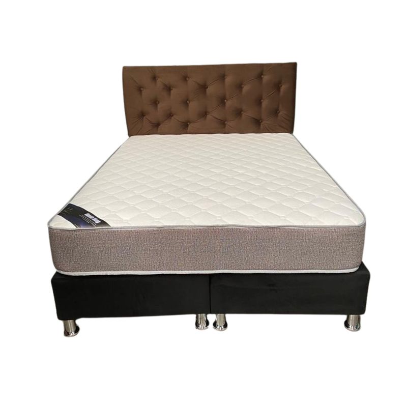 MUEBLES HVM - Cama HVM 2 Plaza Respaldo Cafe  Botone PMetal