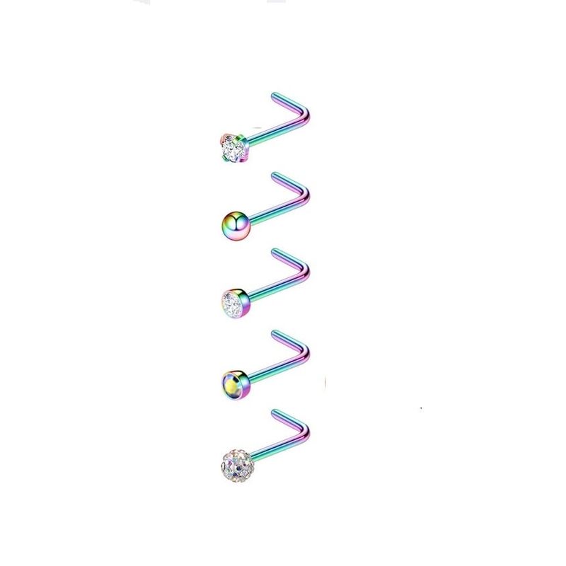 ELBAULDEJUMA - Set 5 Piercing Acero Quirúrgico Nariz Zirconia Nostril Tipo L