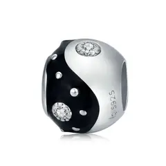 ELBAULDEJUMA - Charm dije abalorio Ying Yang plata 925 pulsera colgante