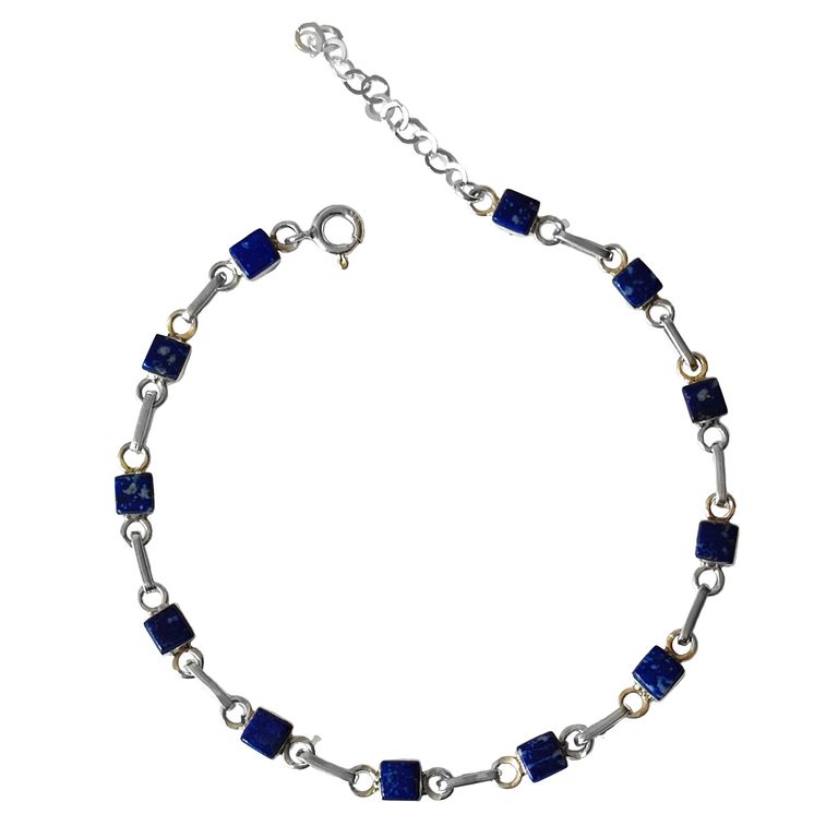 Pulsera Mini Cuadrado Lapislazuli Plata Fina 950 Plateado TALLA UNICA