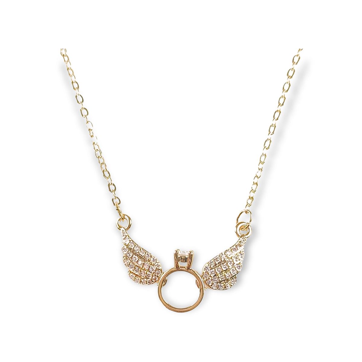 ELBAULDEJUMA - Colgante Alas Zirconia Solitario Amor bañado en oro 14k