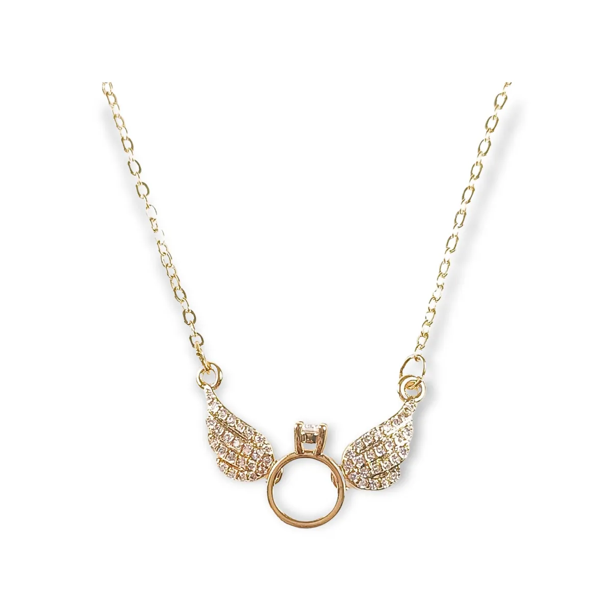 ELBAULDEJUMA - Colgante Alas Zirconia Solitario Amor bañado en oro 14k