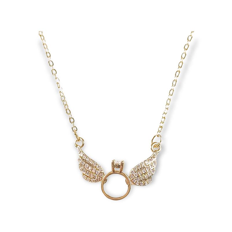 ELBAULDEJUMA - Colgante Alas Zirconia Solitario Amor bañado en oro 14k