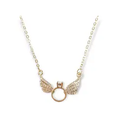 ELBAULDEJUMA - Colgante Alas Zirconia Solitario Amor bañado en oro 14k