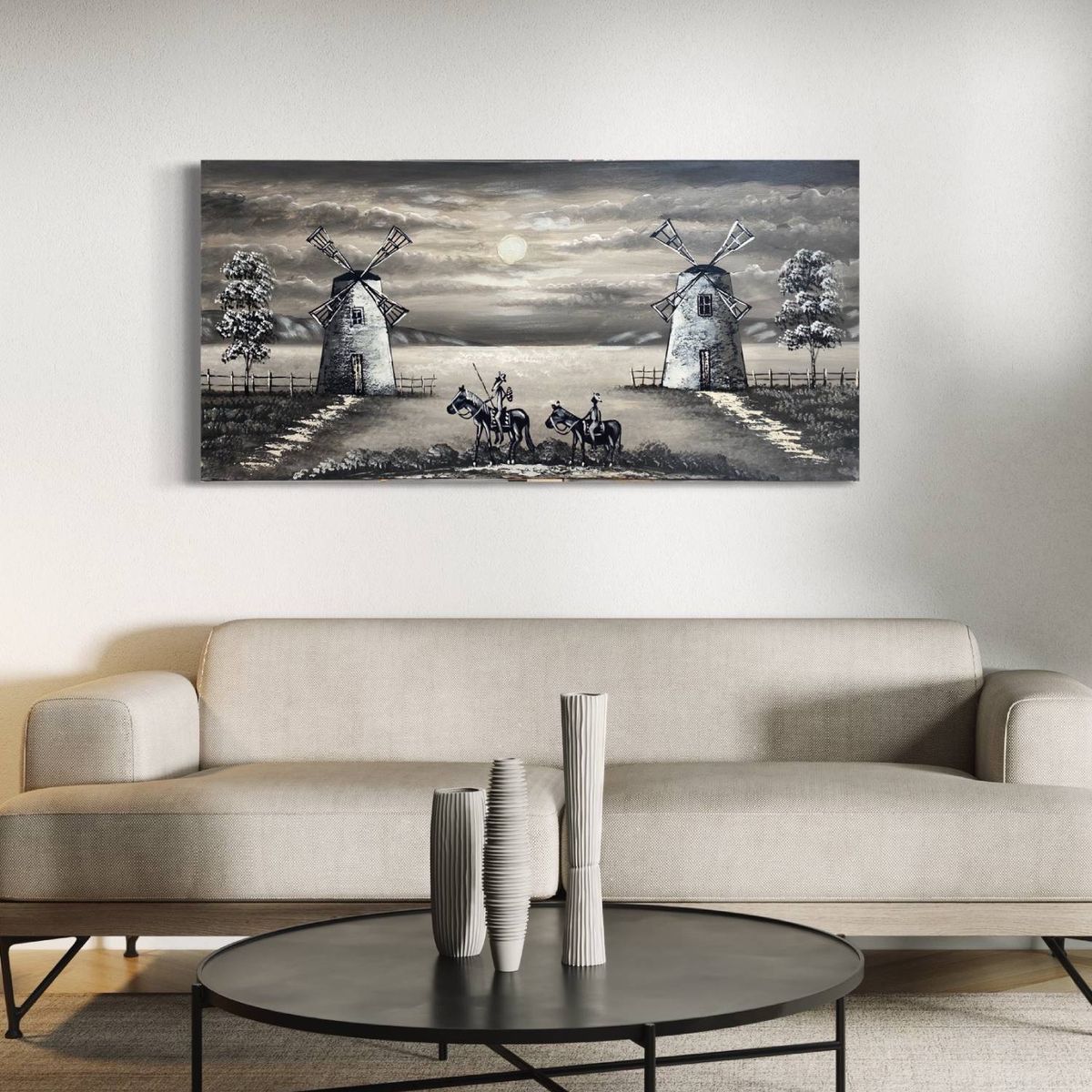 DEKAM DISEÑO - Cuadro Quijote gris pintado acrilico medida 120x60 cms