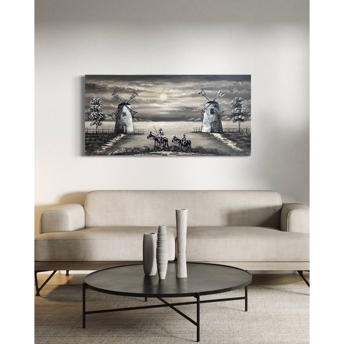 DEKAM DISEÑO - Cuadro Quijote gris pintado acrilico medida 120x60 cms