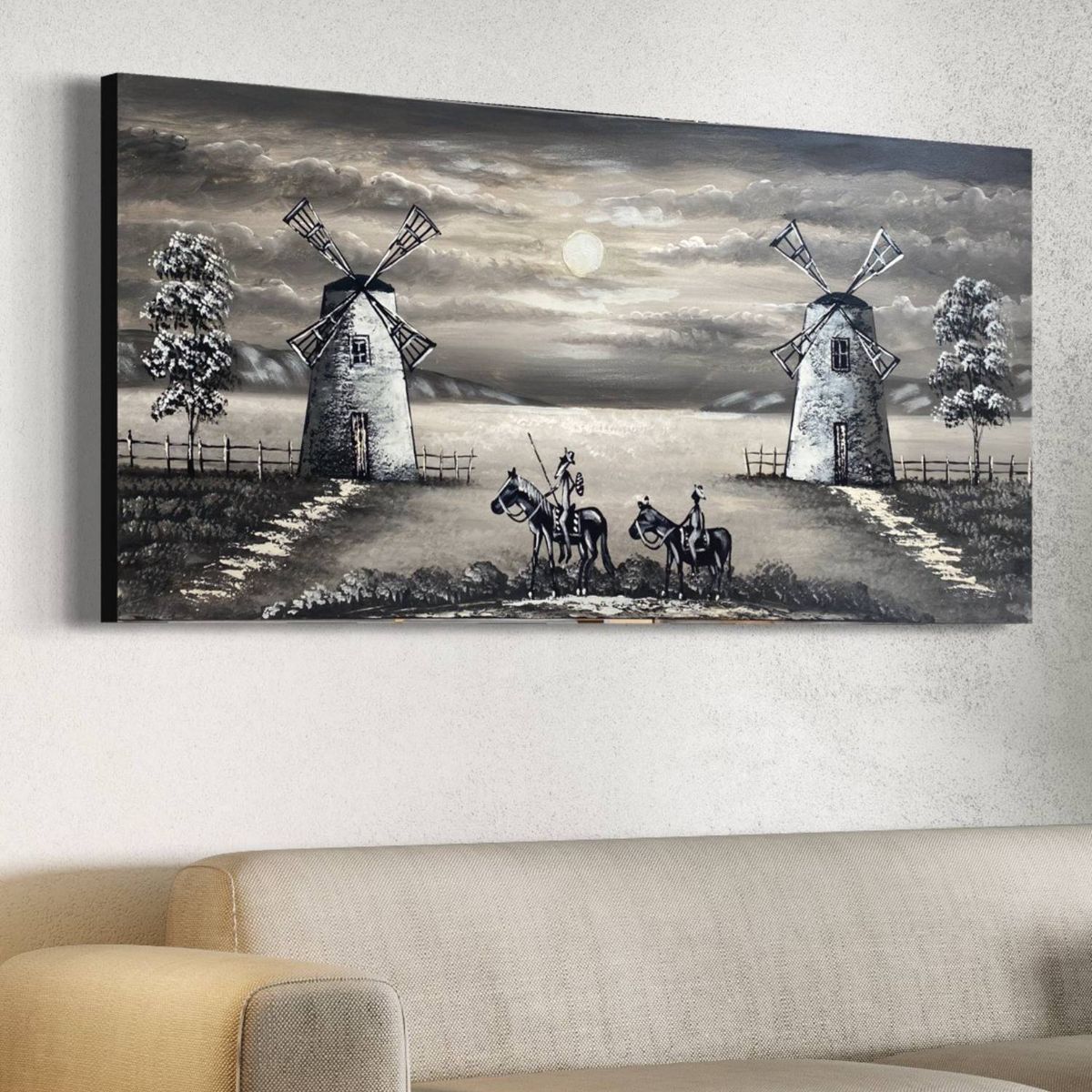 DEKAM DISEÑO - Cuadro Quijote gris pintado acrilico medida 120x60 cms