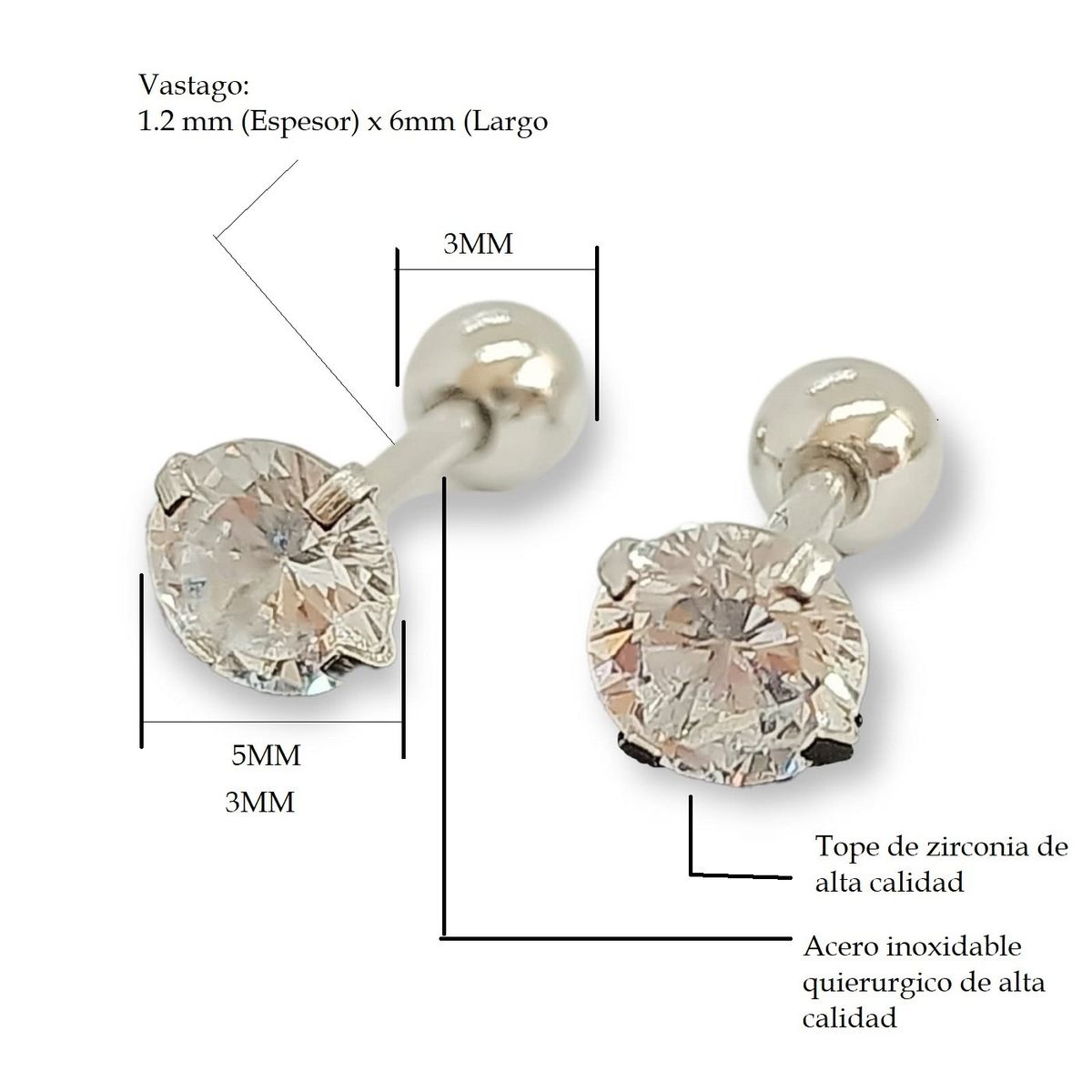 ELBAULDEJUMA - Aro seguridad Punto Luz Hipoalergénicos zirconio Circulo tornasol 3mm