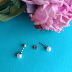 ELBAULDEJUMA - Pendientes Perlas Agua dulce 4mm cierre tuerca