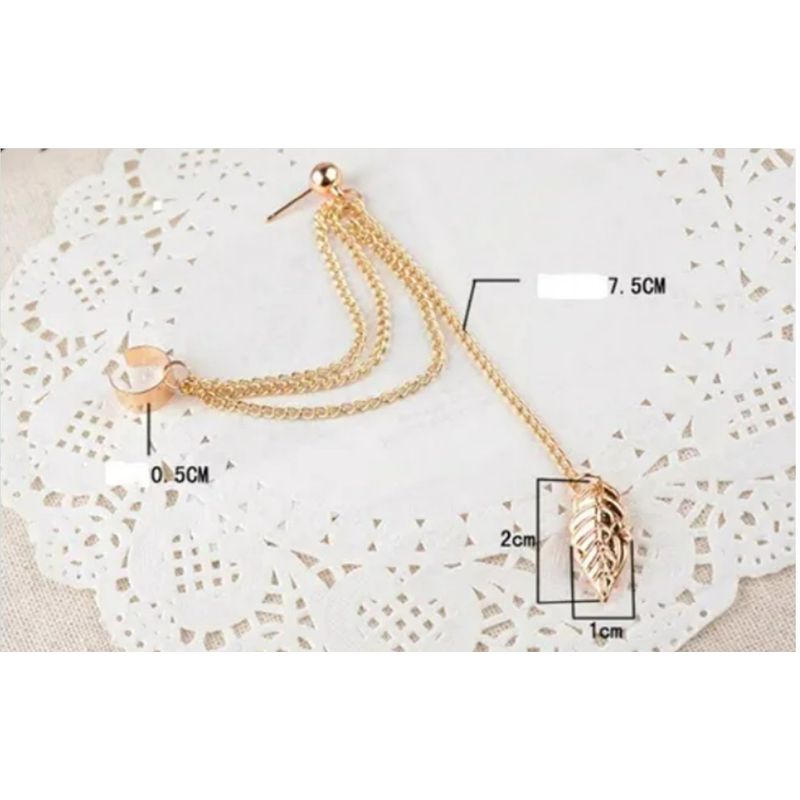 ELBAULDEJUMA - Aro Pendiente Trepadores Hoja earcuff baño de oro 14kl