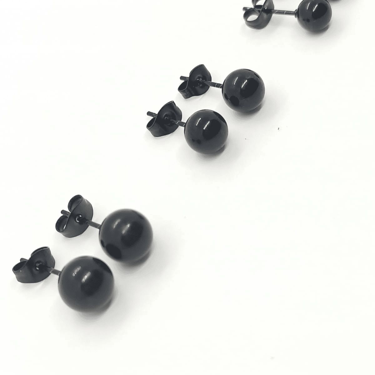 ELBAULDEJUMA - Pendientes Esferas de 8mm Negras hipoalergénica