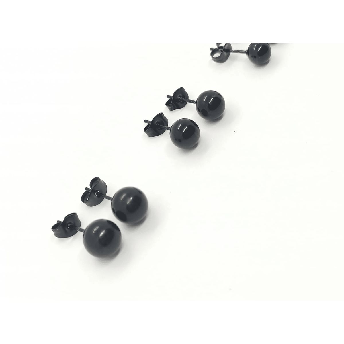 ELBAULDEJUMA - Pendientes Esferas de 8mm Negras hipoalergénica