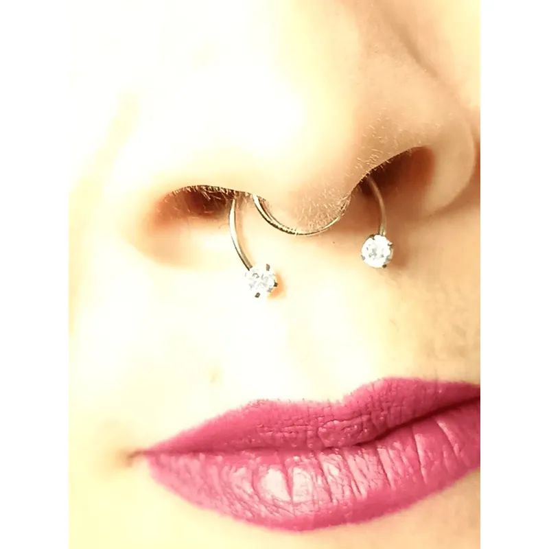 ELBAULDEJUMA - Piercing Zirconia blanca Sin Hoyos Sin Perforación Septum