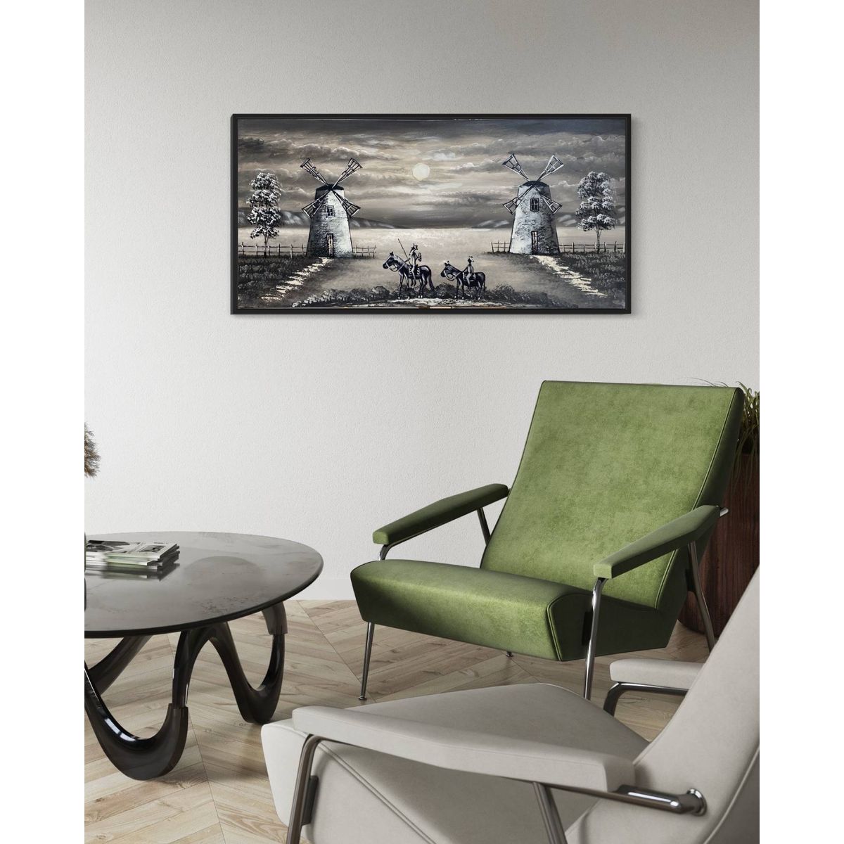 DEKAM DISEÑO - Cuadro Quijote Gris Pintado Enmarcado  medida 124x64 cms