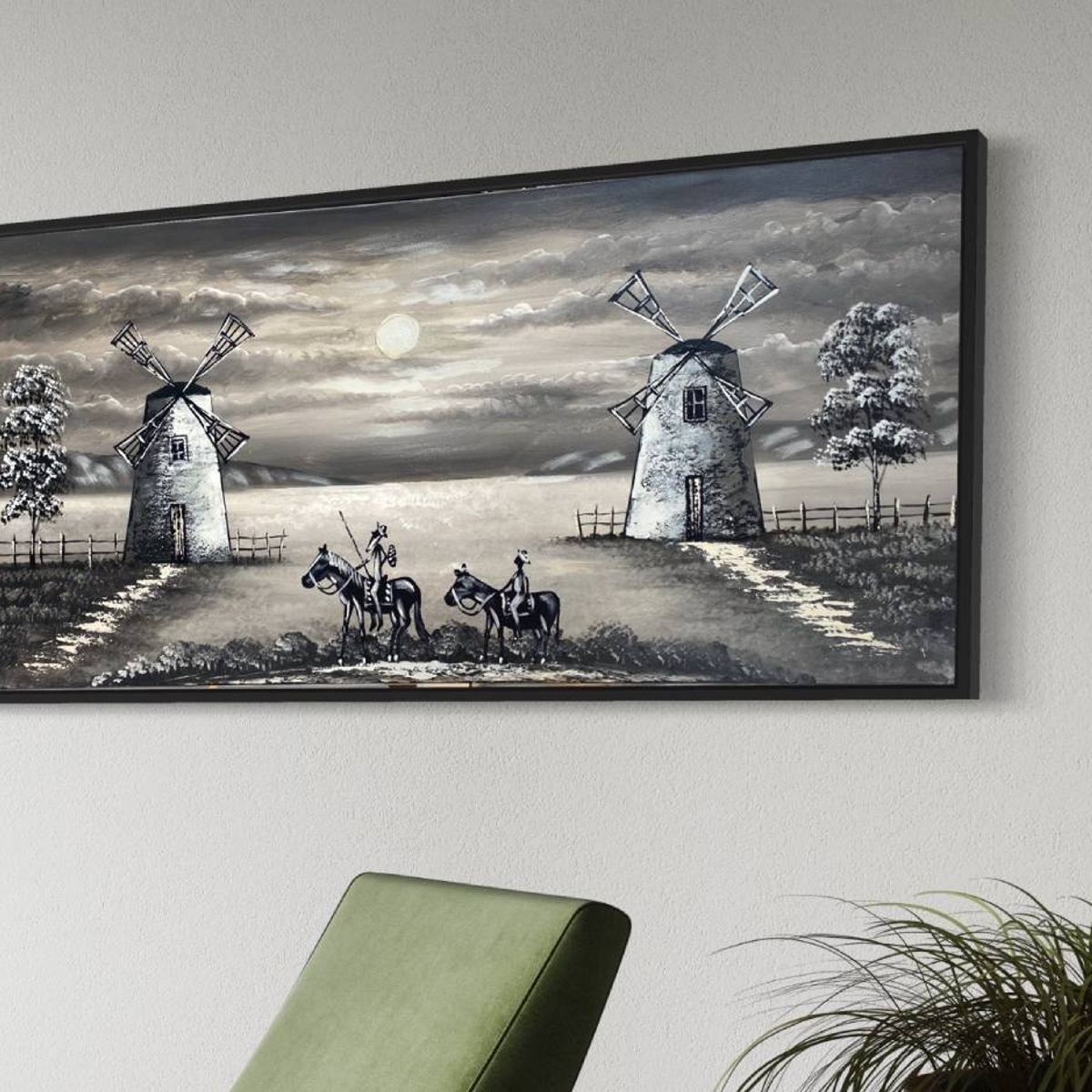 DEKAM DISEÑO - Cuadro Quijote Gris Pintado Enmarcado  medida 124x64 cms