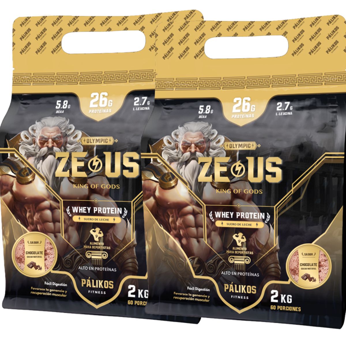 PALIKOS FITNESS - Pack Doble de Proteína 100% Whey Protein - 2 x Doypack de 2kg(2 Choco)