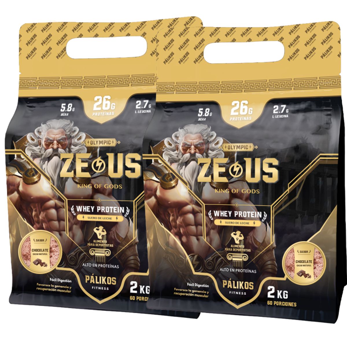 PALIKOS FITNESS - Pack Doble de Proteína 100% Whey Protein - 2 x Doypack de 2kg(2 Choco)