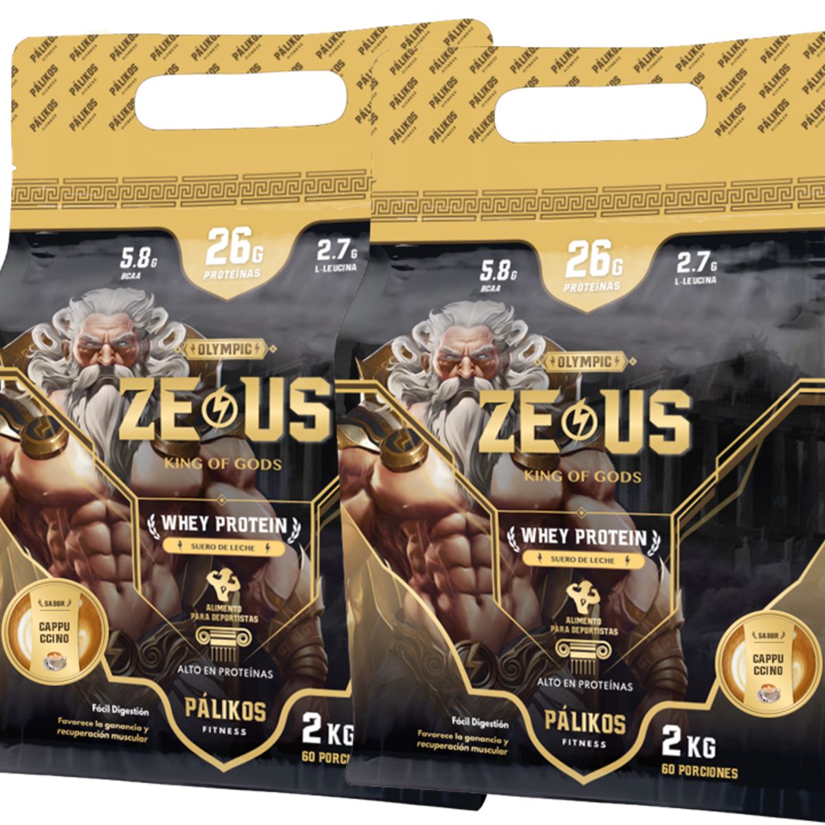 PALIKOS FITNESS - Pack Doble de Proteína 100% Whey Protein - 2 x Doypack de 2kg(2 Cappu)