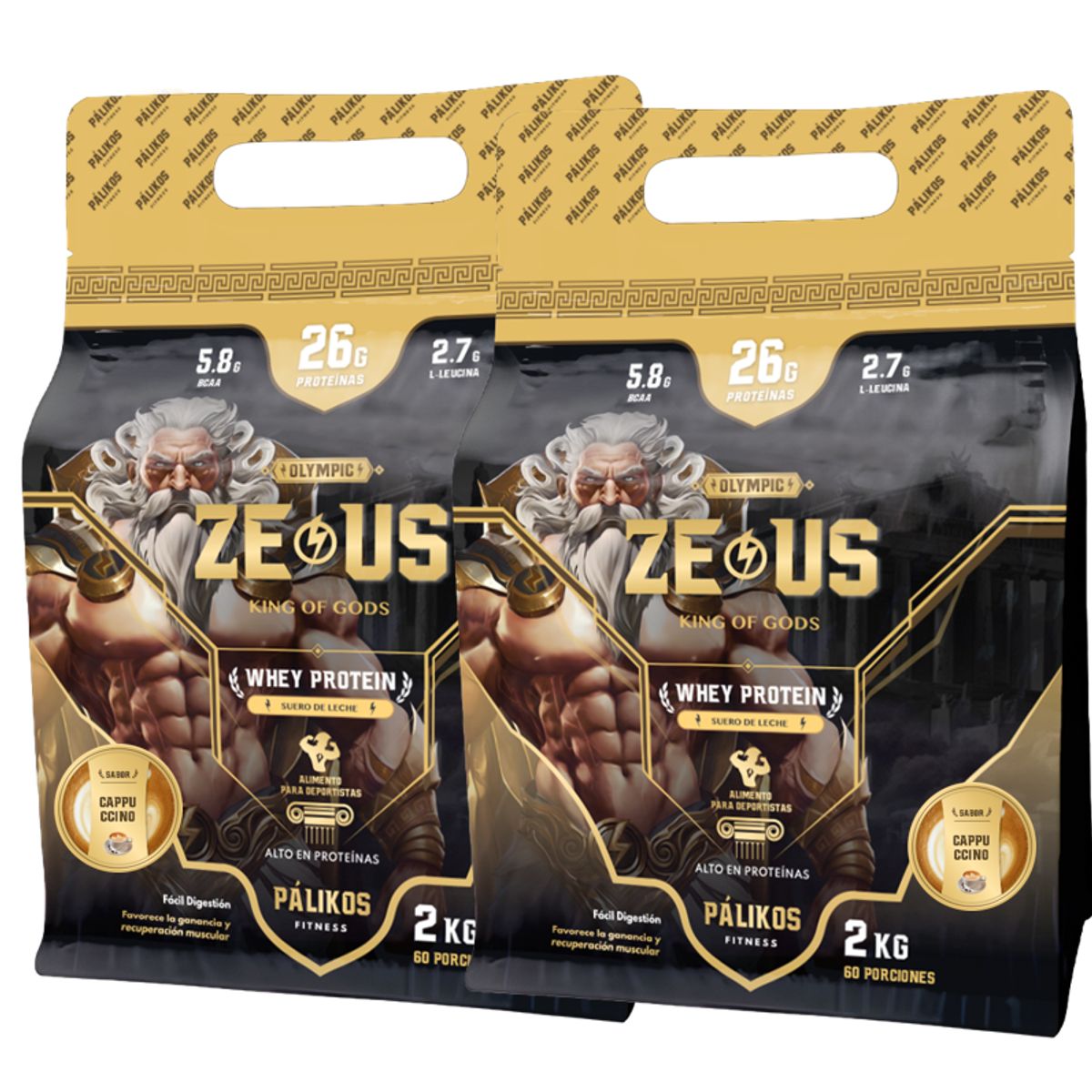 PALIKOS FITNESS - Pack Doble de Proteína 100% Whey Protein - 2 x Doypack de 2kg(2 Cappu)