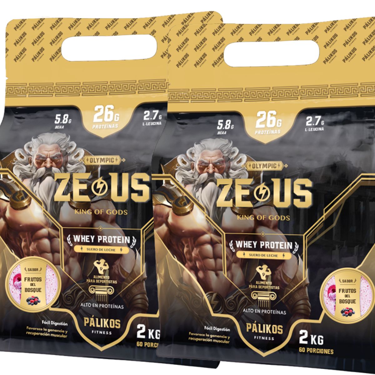 PALIKOS FITNESS - Doble de Proteína 100% Whey Protein - 2 x Doypack de 2kg (2 Frutos)