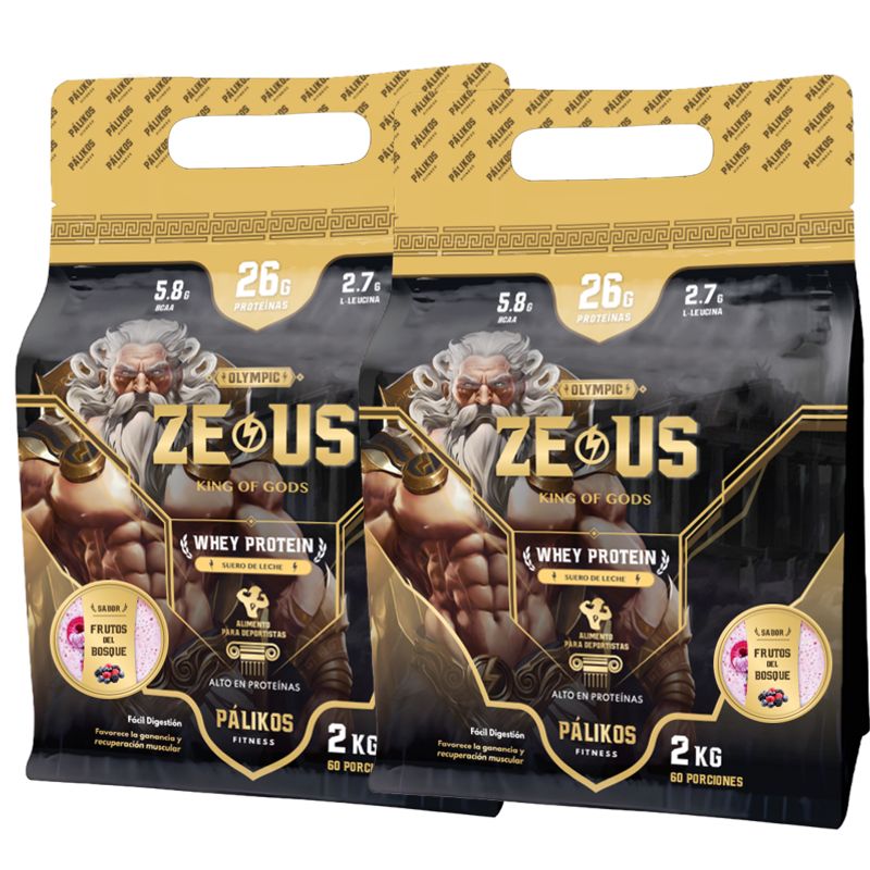 PALIKOS FITNESS - Doble de Proteína 100% Whey Protein - 2 x Doypack de 2kg (2 Frutos)