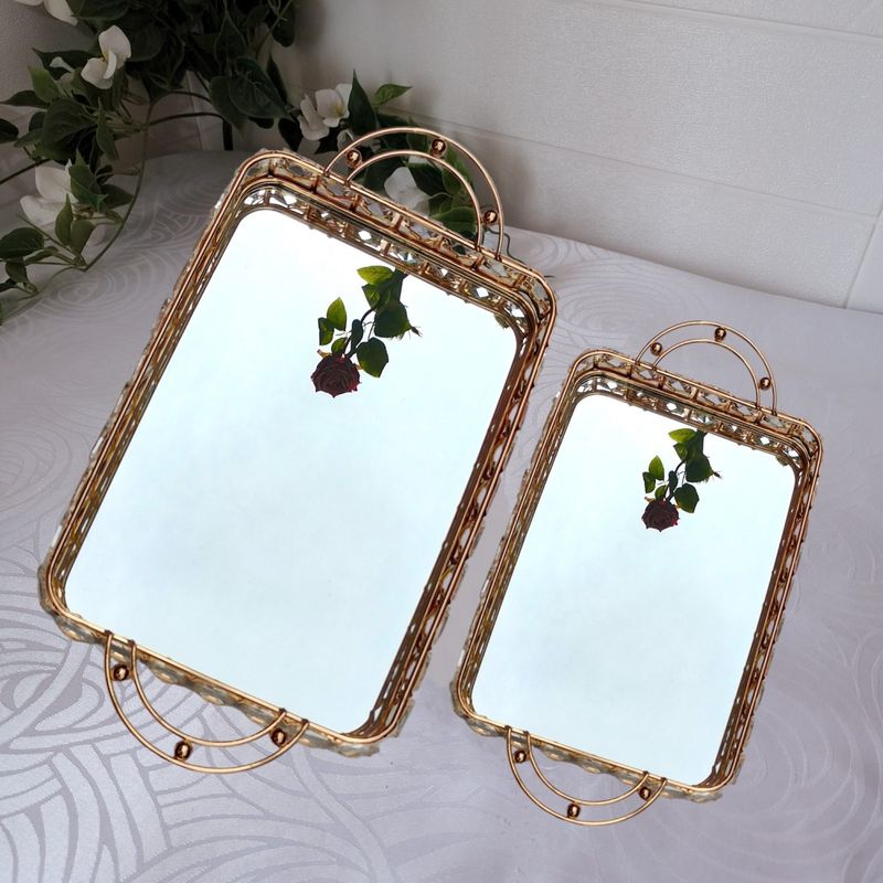 GENERICO - Elegante Pack 2 Bandejas Rectangular Deco Candy Bar - Metal con Vidrio