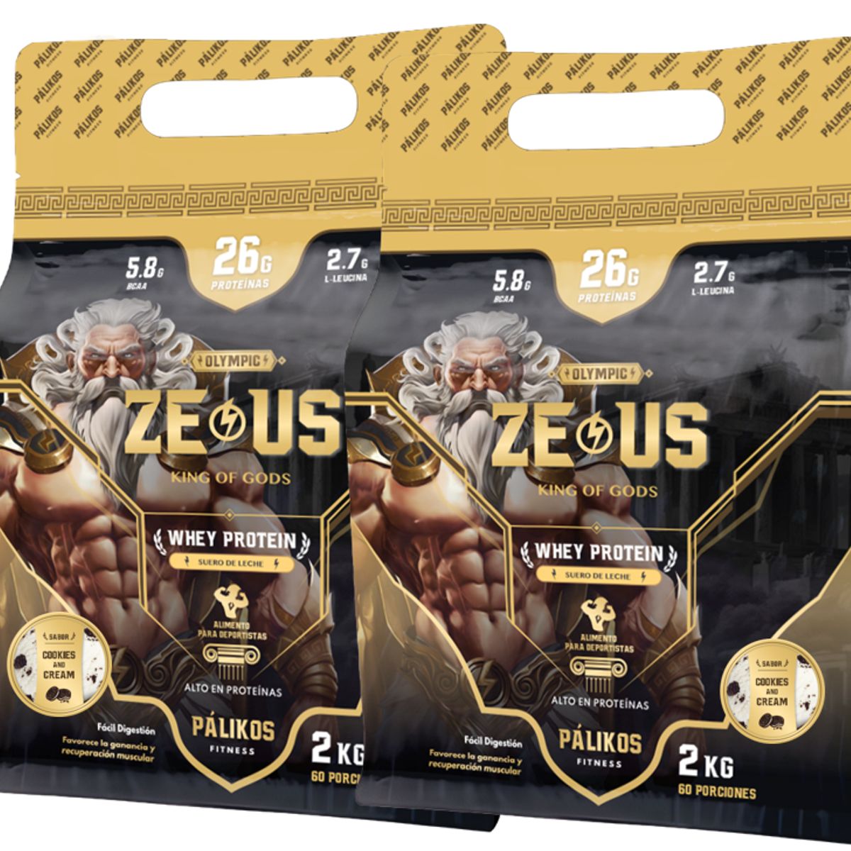 PALIKOS FITNESS - Doble de Proteína 100% Whey Protein - 2 x Doypack de 2kg (2 Cookies)