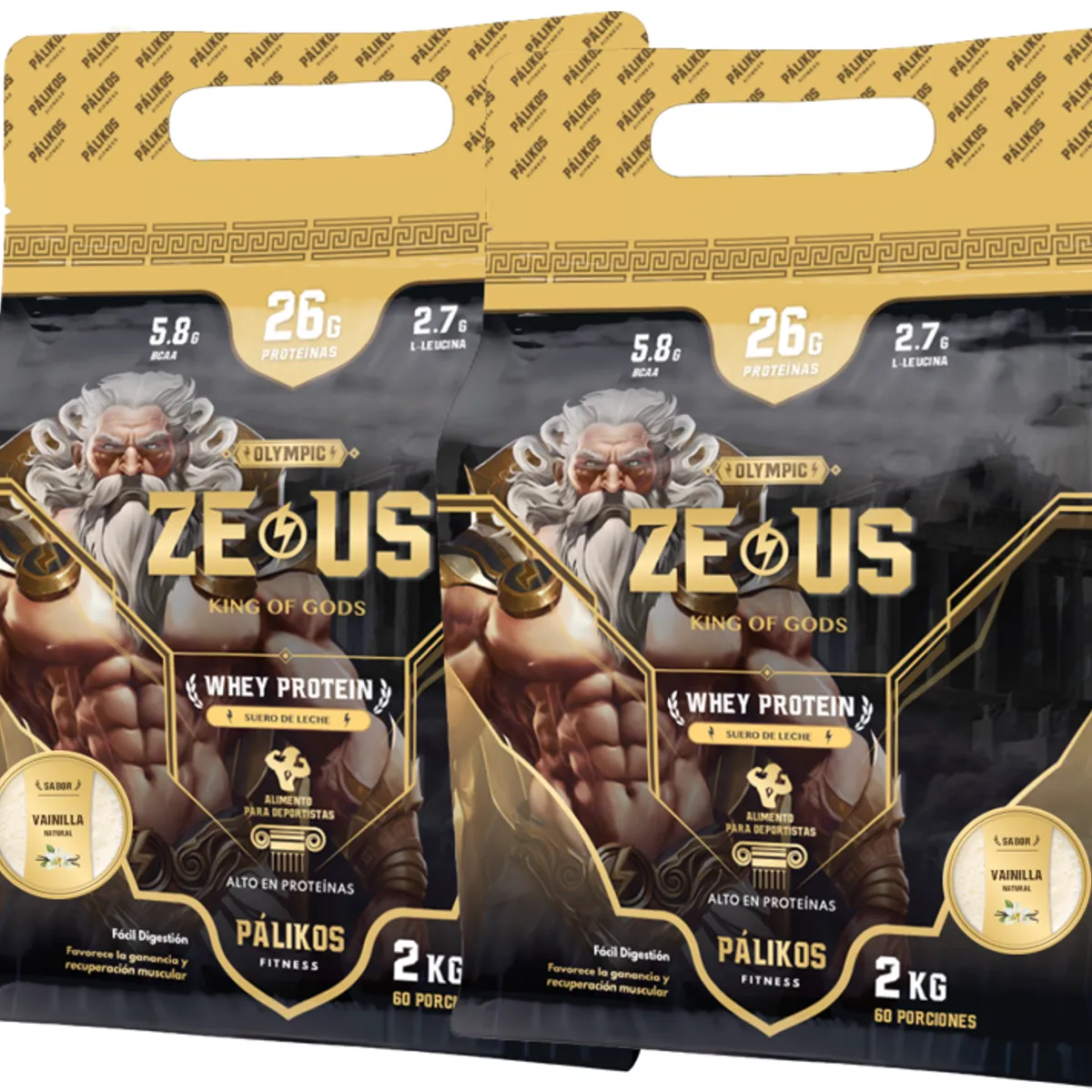 PALIKOS FITNESS - Doble de Proteína 100% Whey Protein - 2 x Doypack de 2kg (2 Vainilla)