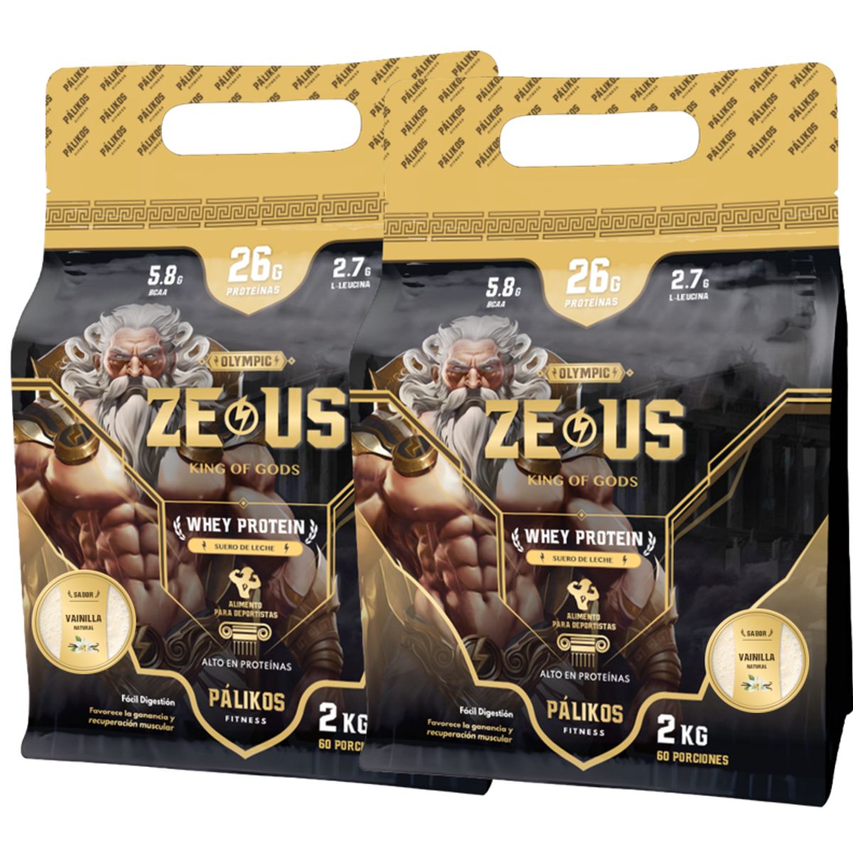 PALIKOS FITNESS - Doble de Proteína 100% Whey Protein - 2 x Doypack de 2kg (2 Vainilla)