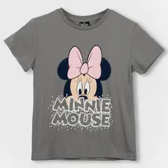 DISNEY - Polera Manga Corta Niña Moño Minnie Gris