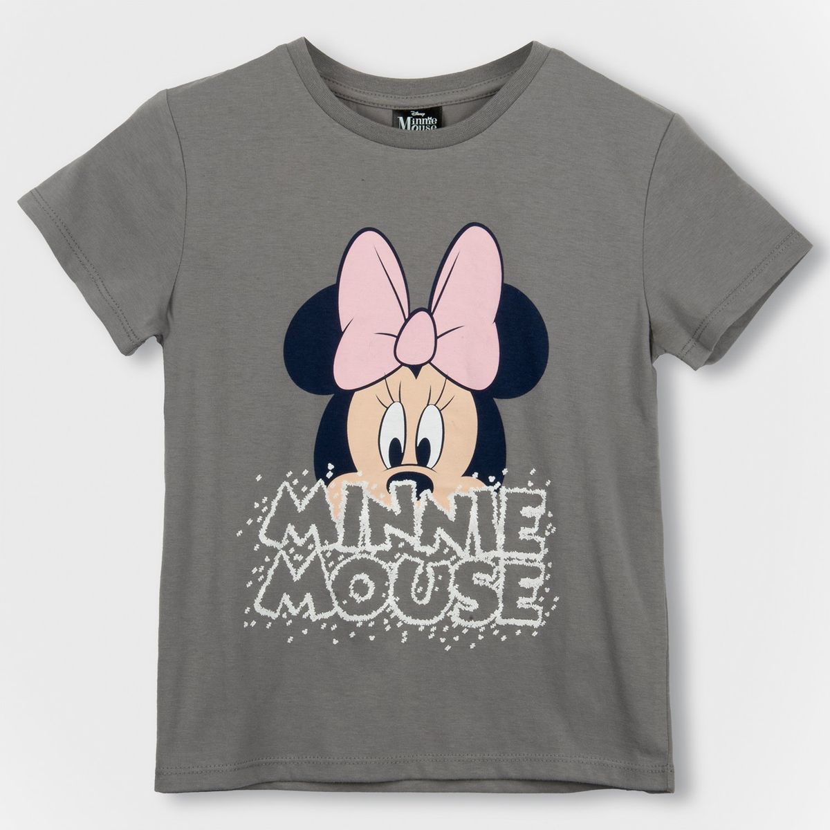 DISNEY - Polera Manga Corta Niña Moño Minnie Gris Disney