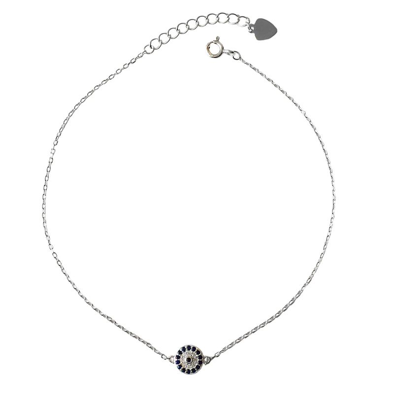 ANDREA COGGIOLA JOYAS - Tobillera Ojo Turco Circón Plata Fina 925