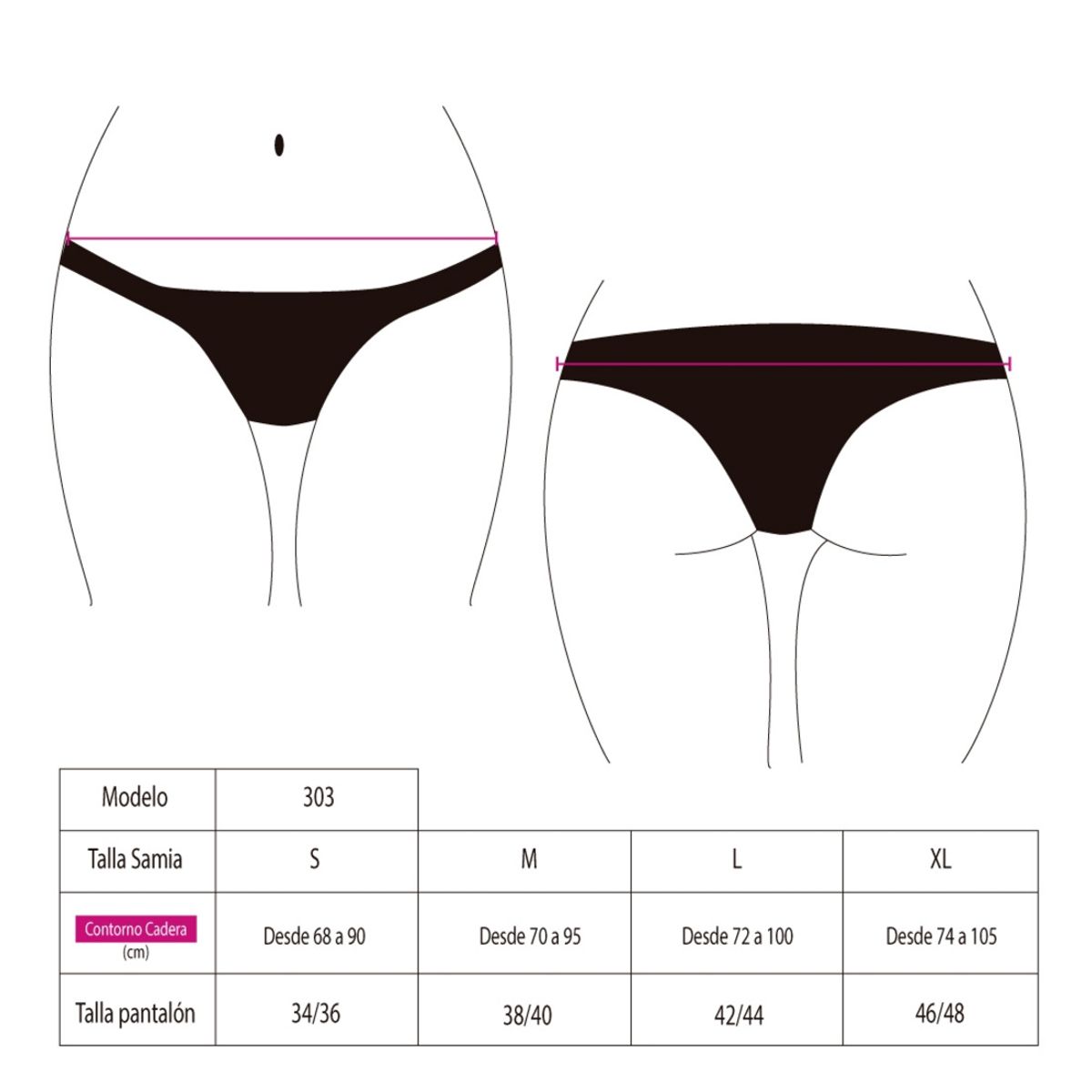 SAMIA - Bikini calzón culote tanga color blanco SAMIA