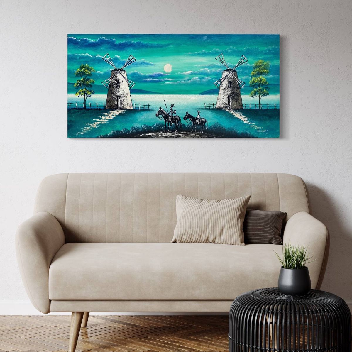 DEKAM DISEÑO - Cuadro Quijote Calipso  pintado acrílico medida 120x60 cms