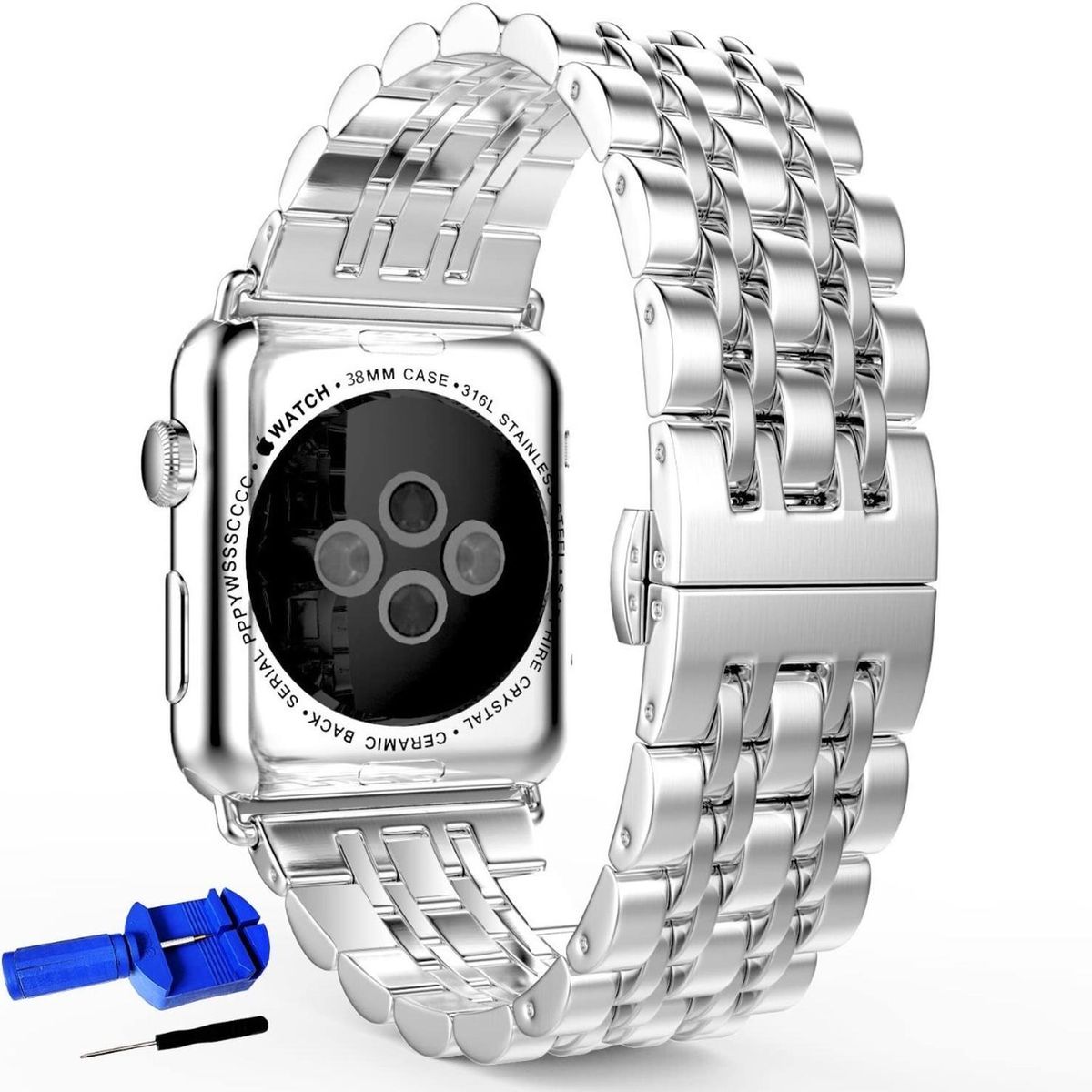 GENERICO - Correa Para Apple Watch Metálica Acero Inoxidable +ajustador - Plateado
