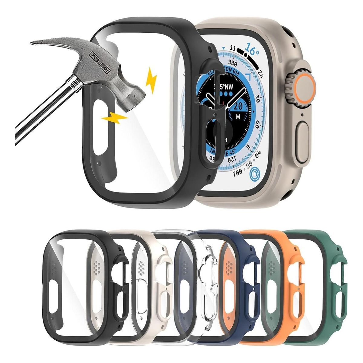 GENERICO - Protector Carcasa + Vidrio Templ Para Apple Watch Ultra 49mm - Transparente