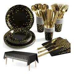 PASTELERIUSCL - X141 Kit Cumpleaños Vasos Platos Servilletas Desechables - Negro